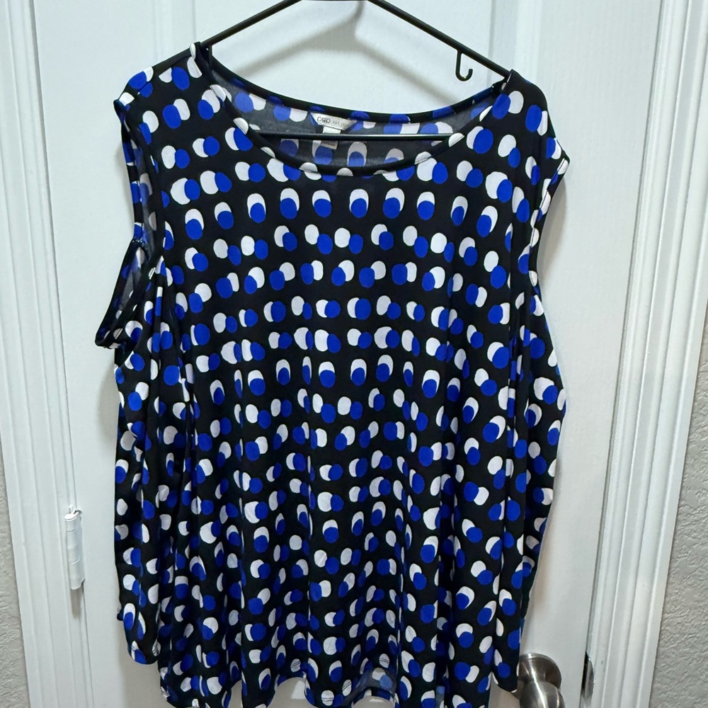 Cato Blue and Black Polka Dot Blouse